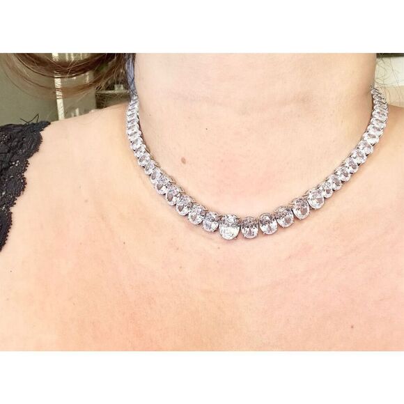 Oval cut cubic zirconia tennis necklace super sparkly  - Picture 7 of 13